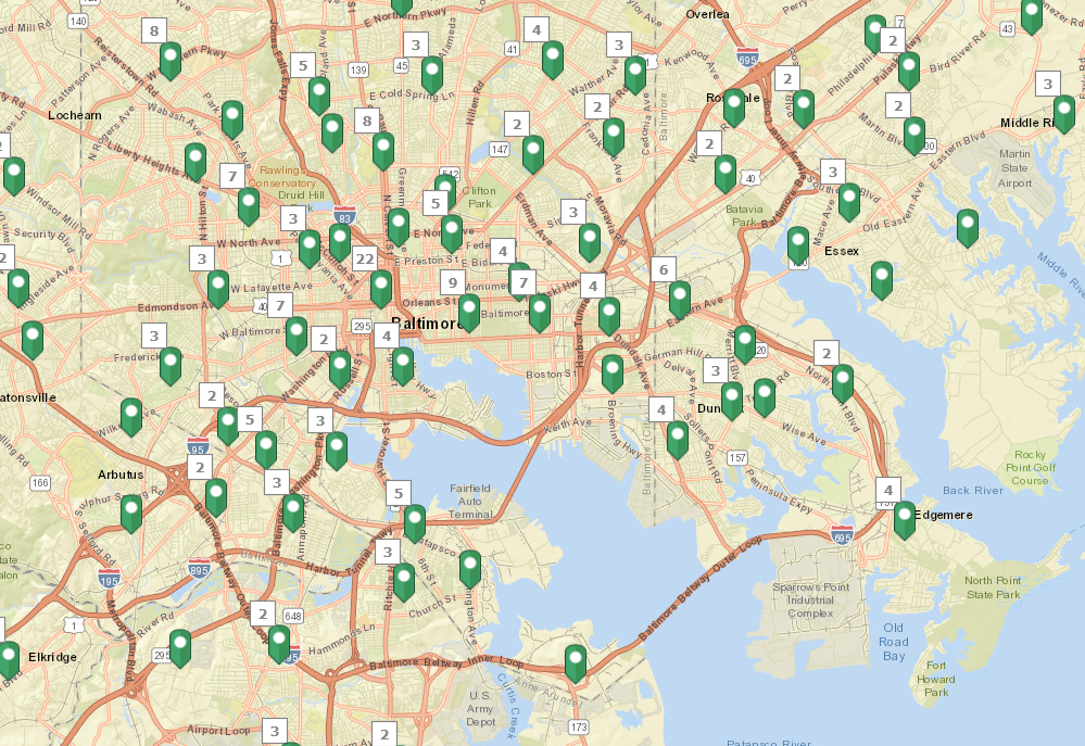 A map of convenience store locations